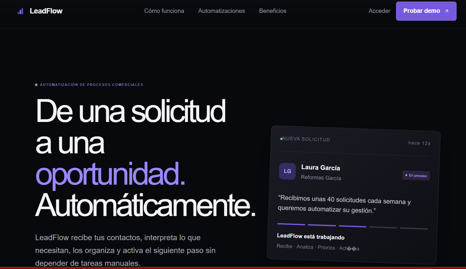 Dashboard de LeadFlow para automatización y gestión de leads