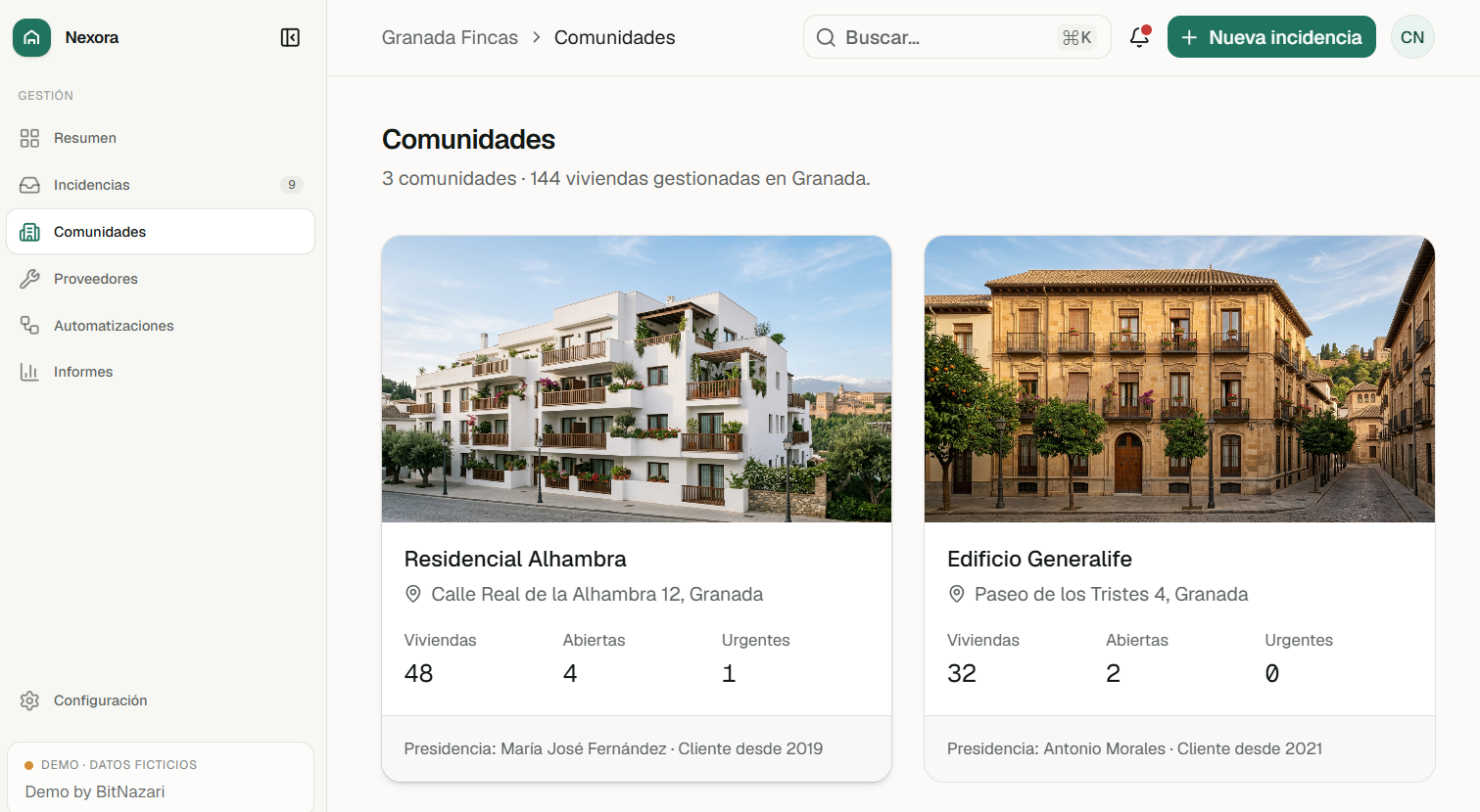 Dashboard de Nexora para gestión inteligente de incidencias